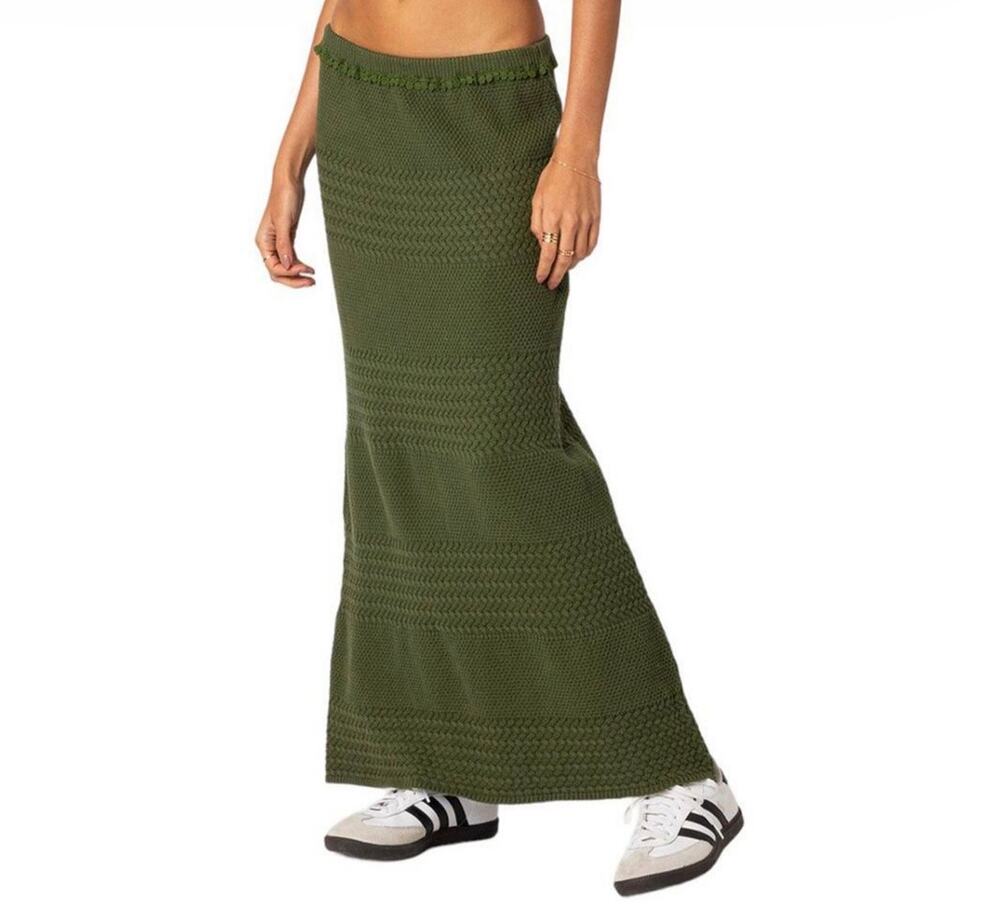 Edikted Garner Textured Knit Cotton Maxi Dress Green XS